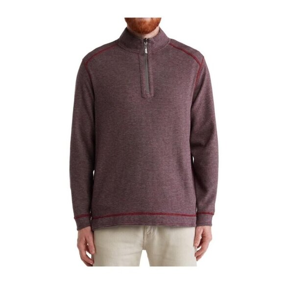 Tommy Bahama Mens Grey Berry Half Zip Reversible Sweater Knit Pullover Sz M New - Picture 2 of 11